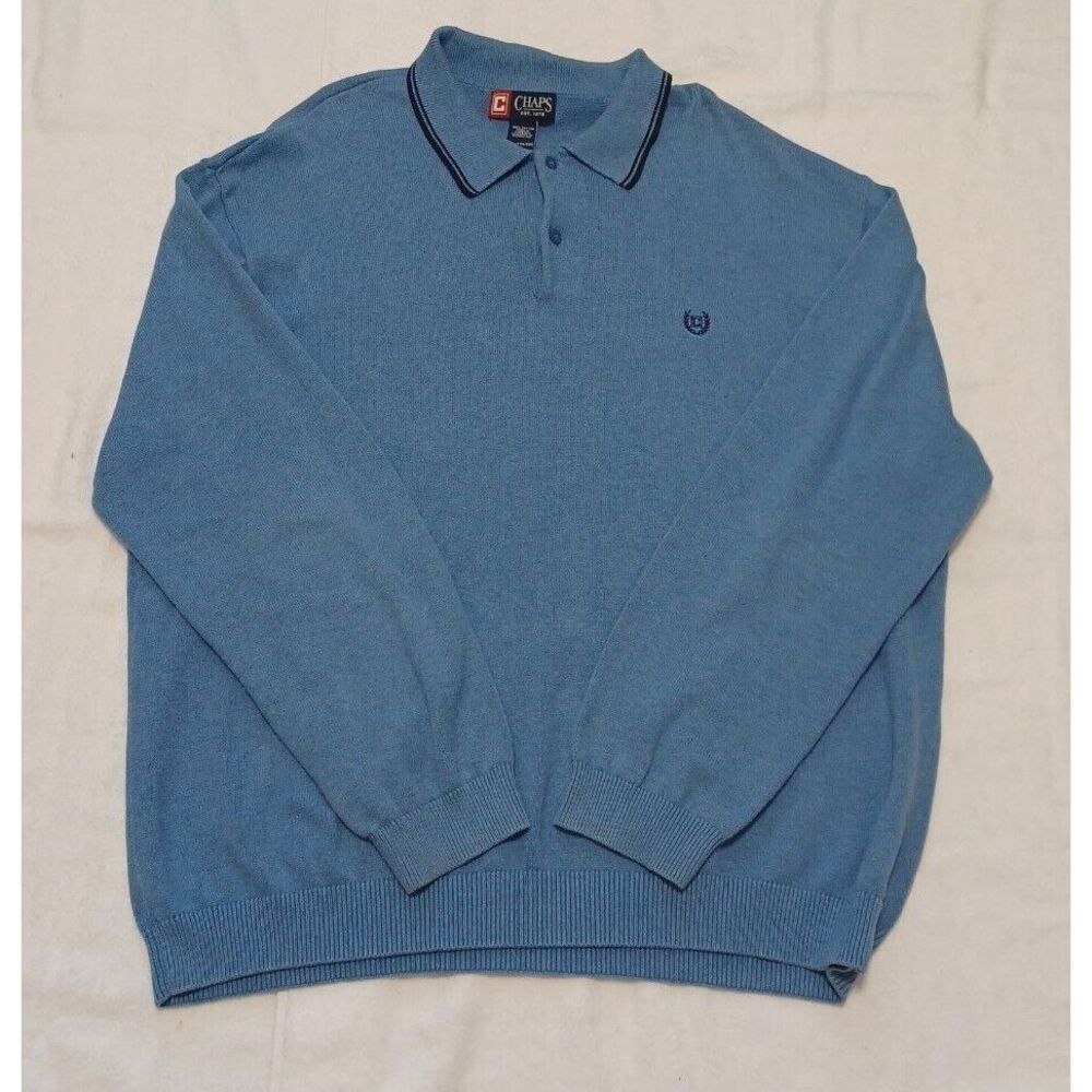 Mens XXL Chaps Blue Long Sleeve Polo